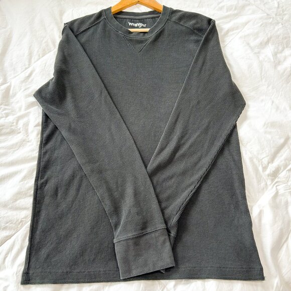 Wrangler Charcoal Black Thermal Long Sleeve Shirt Men’s Large Waffle Knit - Picture 1 of 7